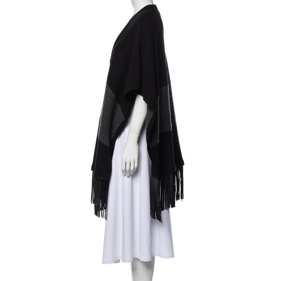 PH5 Pure Wool Oversized Square Cape Sweater Poncho with Fringe Bottom S Boho - Picture 4 of 16